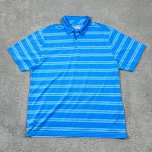 Under‎ Armour HeatGear Mens 2XL Blue Striped Loose Fit Polo Shirt Steer Skull